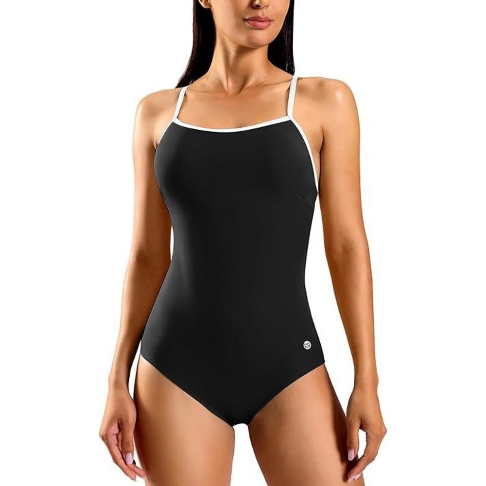 Gradual Womens‎ Athletic One Piece Swimsuit Black White Trim Cutout Back Size S